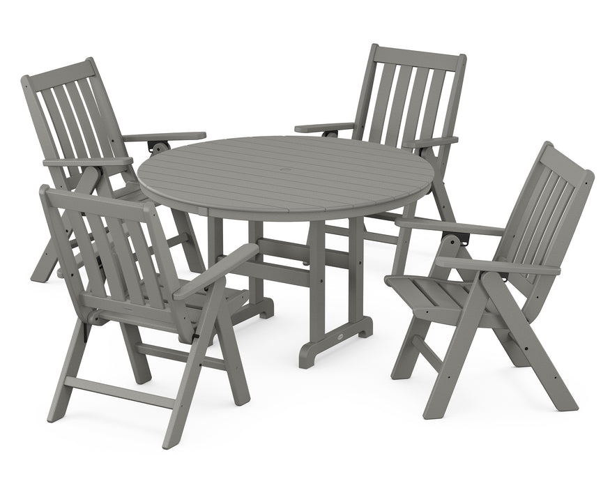 POLYWOOD Vineyard Folding Chair 5-Piece Round Famrhouse Dining Set in Slate Grey