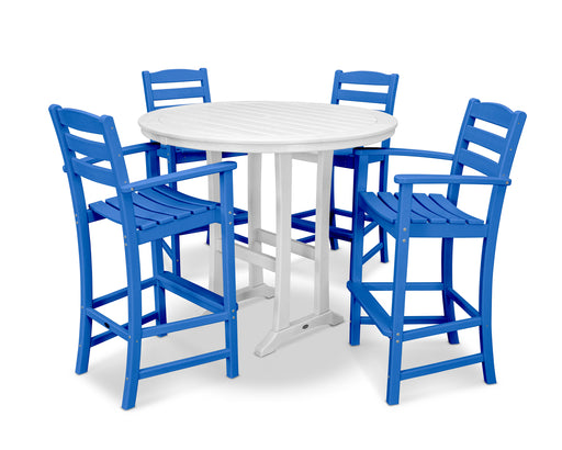 POLYWOOD La Casa Cafe 5-Piece Bar Dining Set in Pacific Blue / White image