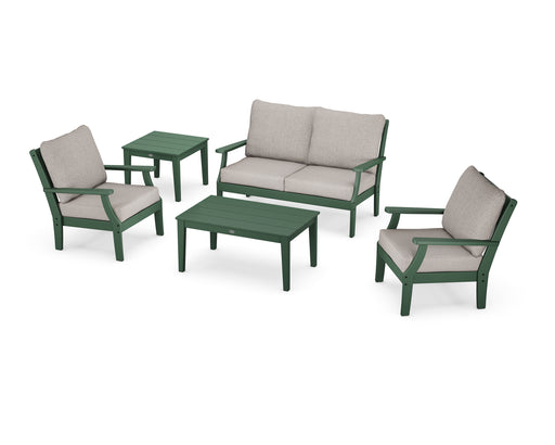 POLYWOOD Braxton 5-Piece Deep Seating Set in Green / Weathered Tweed image