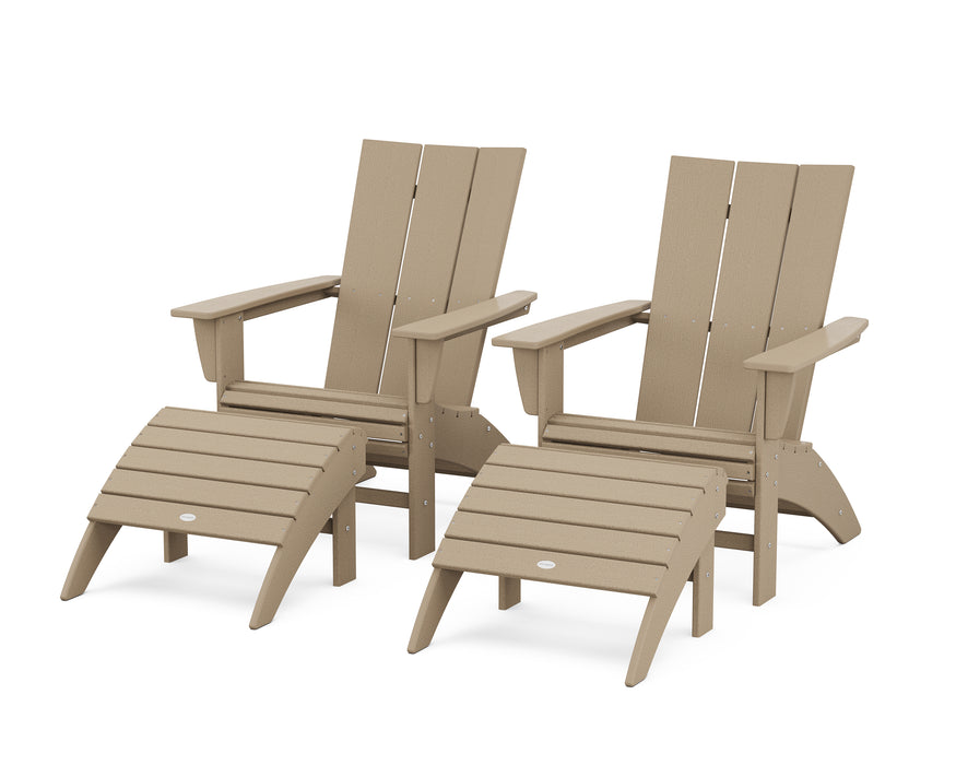 POLYWOOD Modern Curveback Adirondack Chair 4-Piece Set with Ottomans in Vintage Sahara