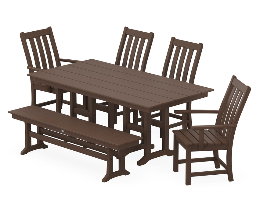 POLYWOOD Vineyard 6-Piece Farmhouse Dining Set with Bench in Mahogany