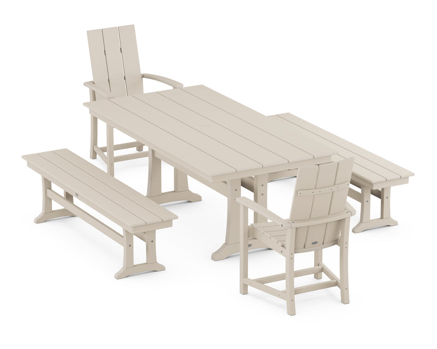 POLYWOOD Modern Adirondack 5-Piece Farmhouse Dining Set With Trestle Legs in Sand