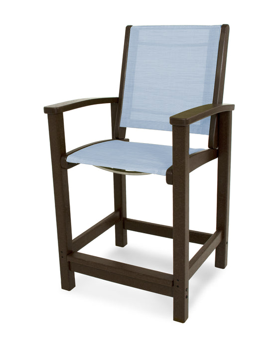 POLYWOOD Coastal Counter Chair in Mahogany / Poolside Sling image