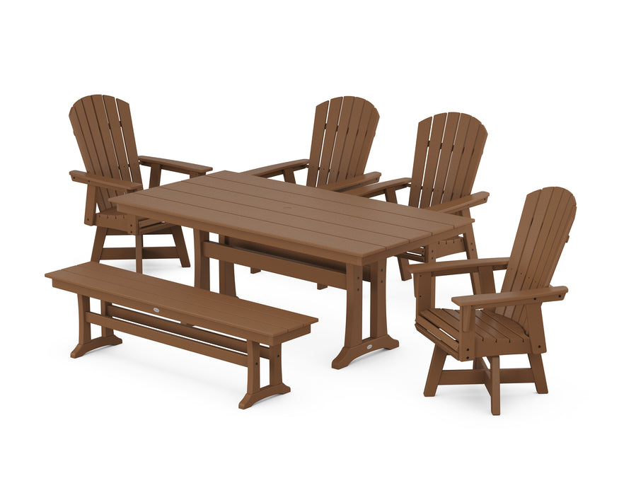 POLYWOOD Nautical Adirondack Swivel 6-Piece Farmhouse Dining Set With Trestle Legs in Teak image