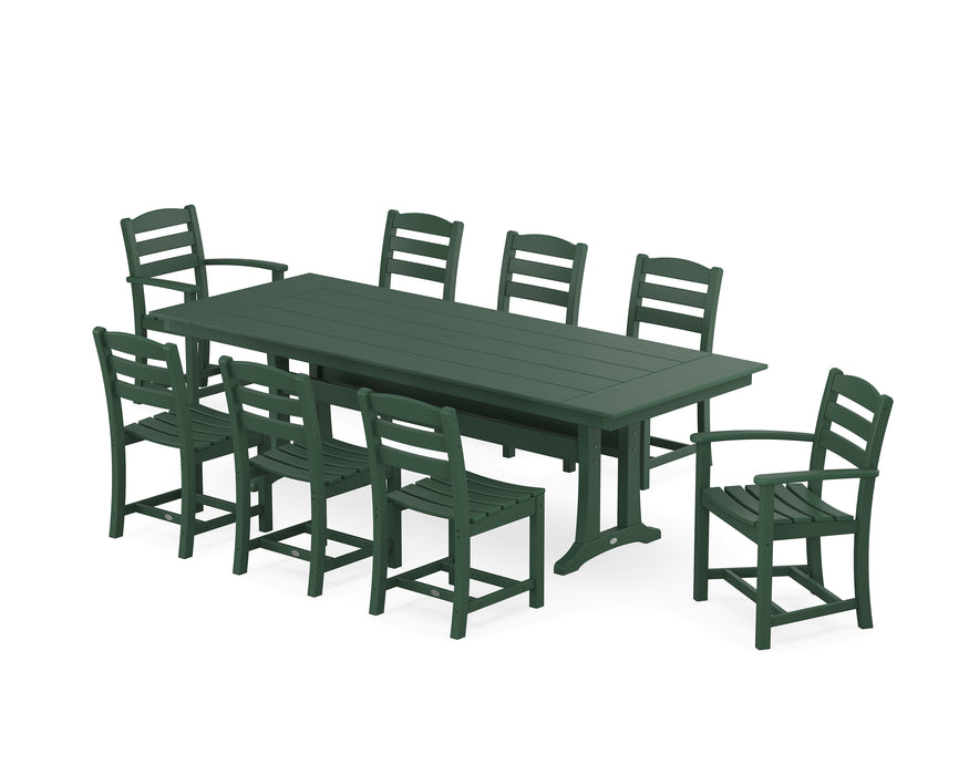 POLYWOOD La Casa Cafe 9-Piece Farmhouse Dining Set with Trestle Legs in Green image