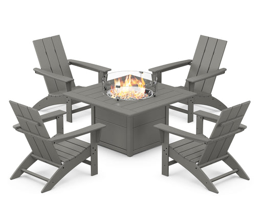 POLYWOOD Modern 5-Piece Adirondack Chair Conversation Set with Fire Pit Table in Slate Grey image