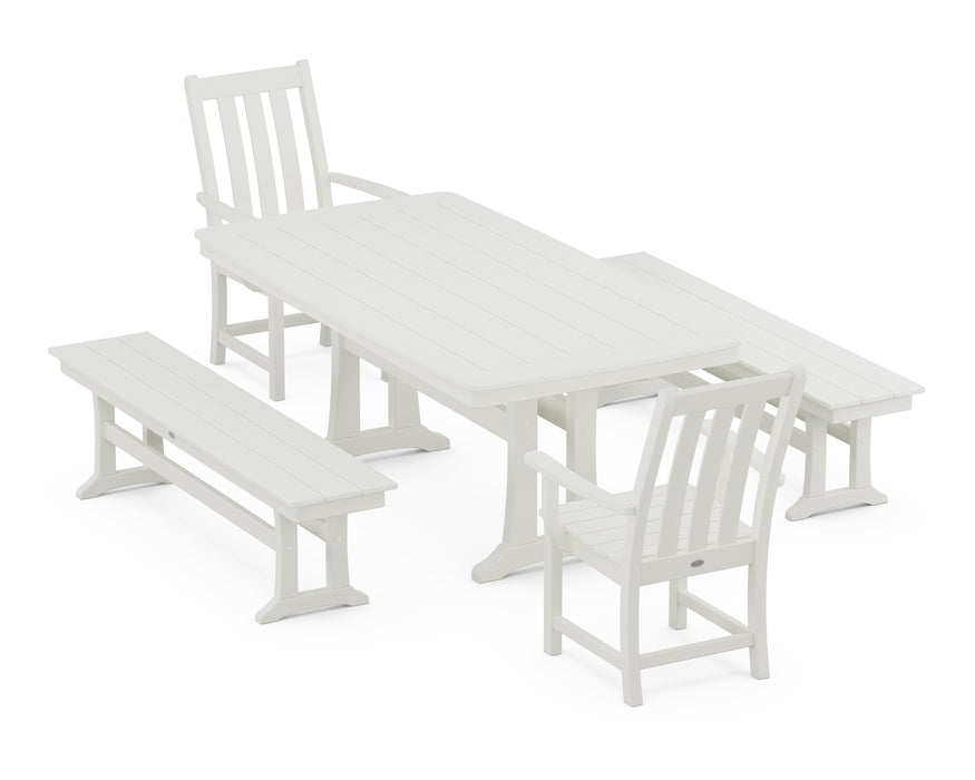 POLYWOOD Vineyard 5-Piece Dining Set with Trestle Legs in Vintage White