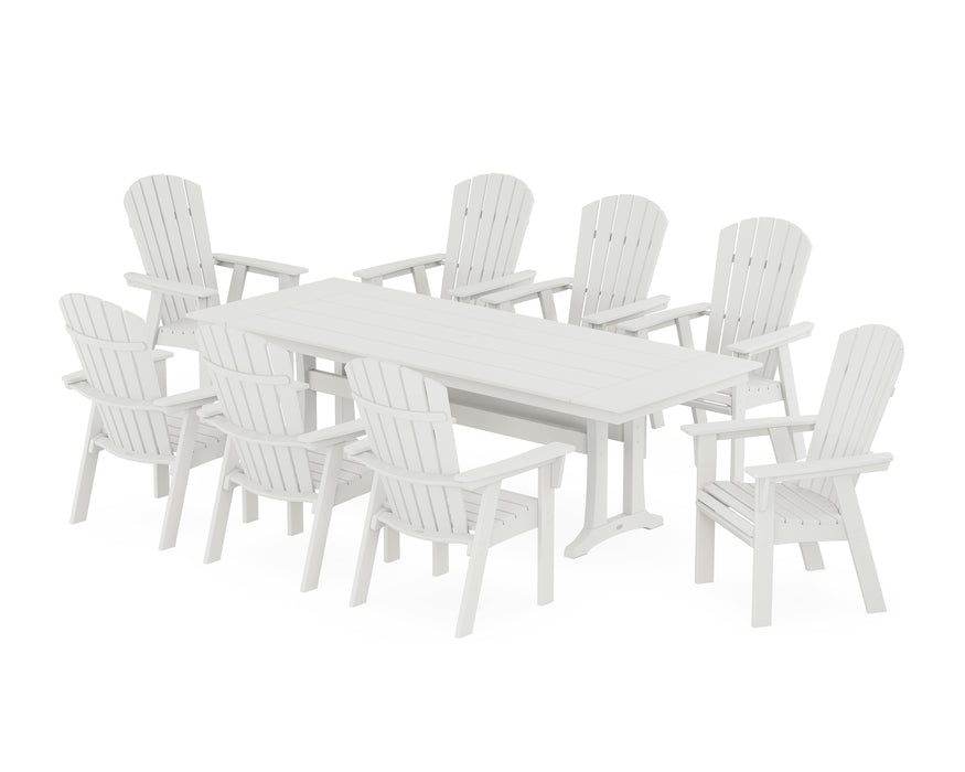 POLYWOOD Nautical 9-Piece Curveback Adirondack Farmhouse Dining Set with Trestle Legs in Vintage White