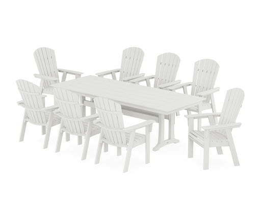 POLYWOOD Nautical 9-Piece Curveback Adirondack Farmhouse Dining Set with Trestle Legs in Vintage White image