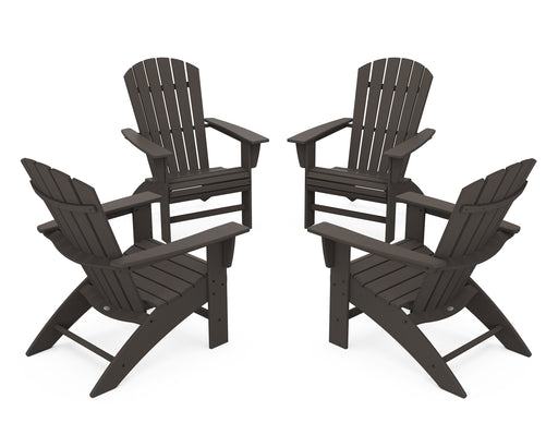 POLYWOOD 4-Piece Nautical Curveback Adirondack Chair Conversation Set in Vintage Coffee image