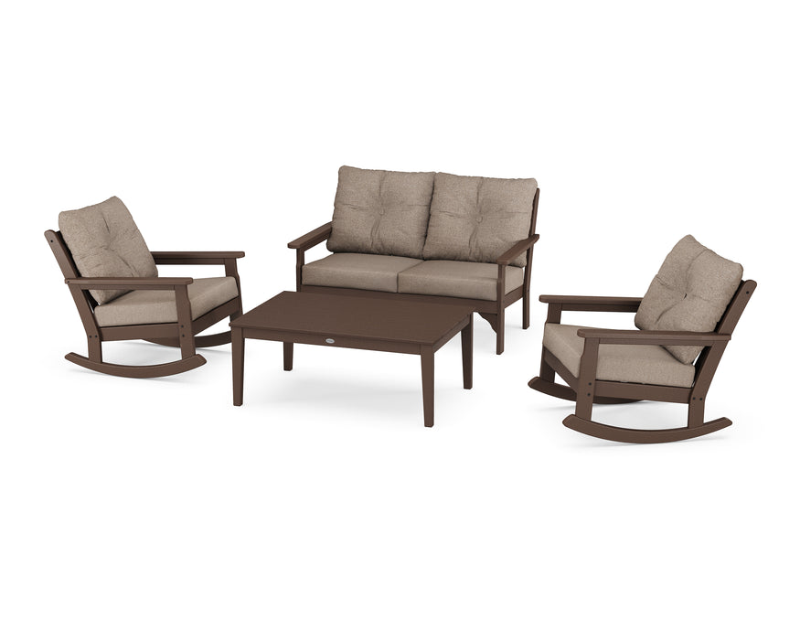 POLYWOOD Vineyard 4-Piece Deep Seating Rocking Chair Set in Mahogany / Spiced Burlap