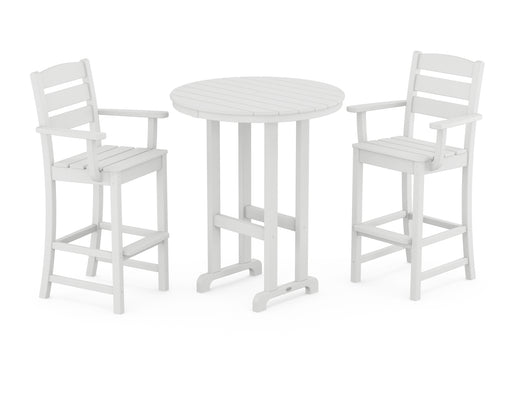 POLYWOOD Lakeside 3-Piece Round Bar Arm Chair Set in White image