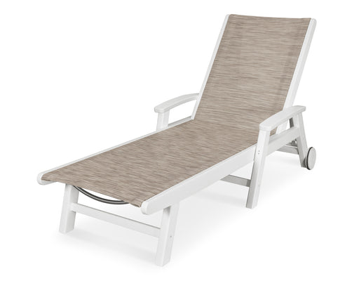 POLYWOOD Coastal Chaise with Wheels in Vintage White / Onyx Sling image