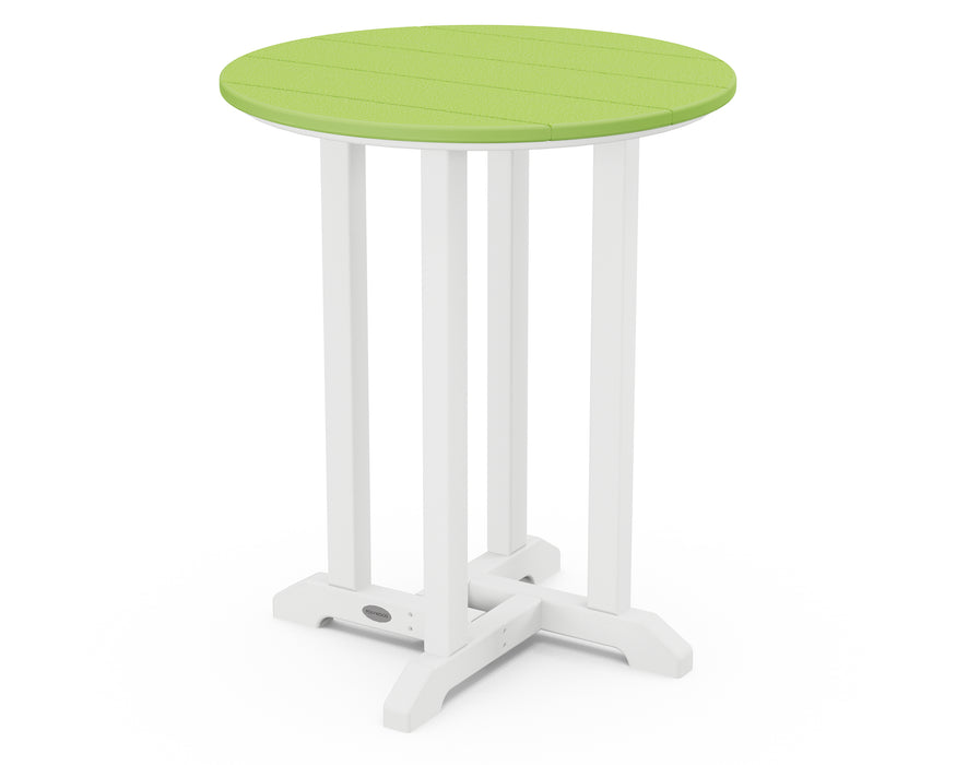 POLYWOOD Contempo 24" Round Dining Table in White / Lime