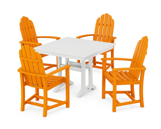 POLYWOOD Classic Adirondack 5-Piece Farmhouse Dining Set With Trestle Legs in Tangerine / White image