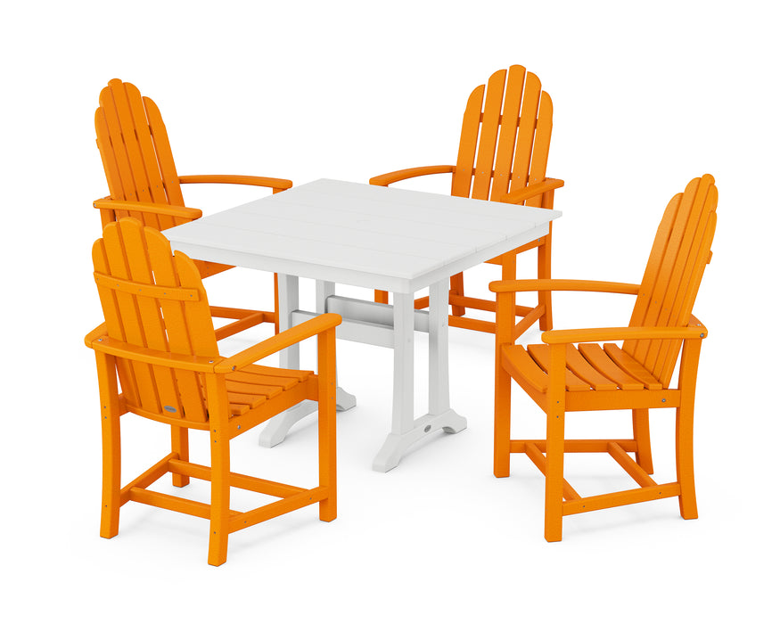 POLYWOOD Classic Adirondack 5-Piece Farmhouse Dining Set With Trestle Legs in Tangerine / White image