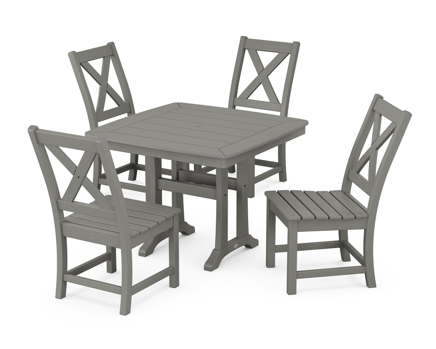 POLYWOOD Braxton Side Chair 5-Piece Dining Set with Trestle Legs in Slate Grey