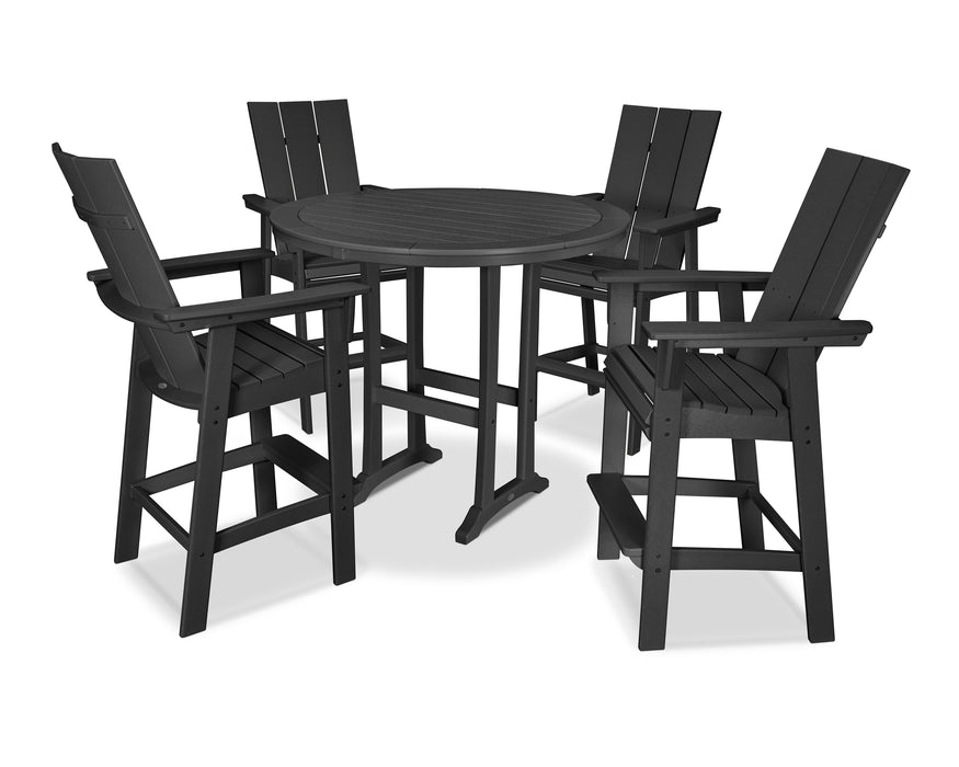 POLYWOOD Modern Curveback Adirondack 5-Piece Nautical Trestle Bar Set in Black