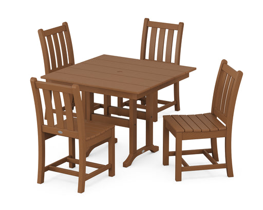 POLYWOOD Traditional Garden Side Chair 5-Piece Farmhouse Dining Set in Teak image