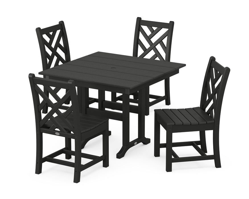 POLYWOOD Chippendale Side Chair 5-Piece Farmhouse Dining Set in Black image