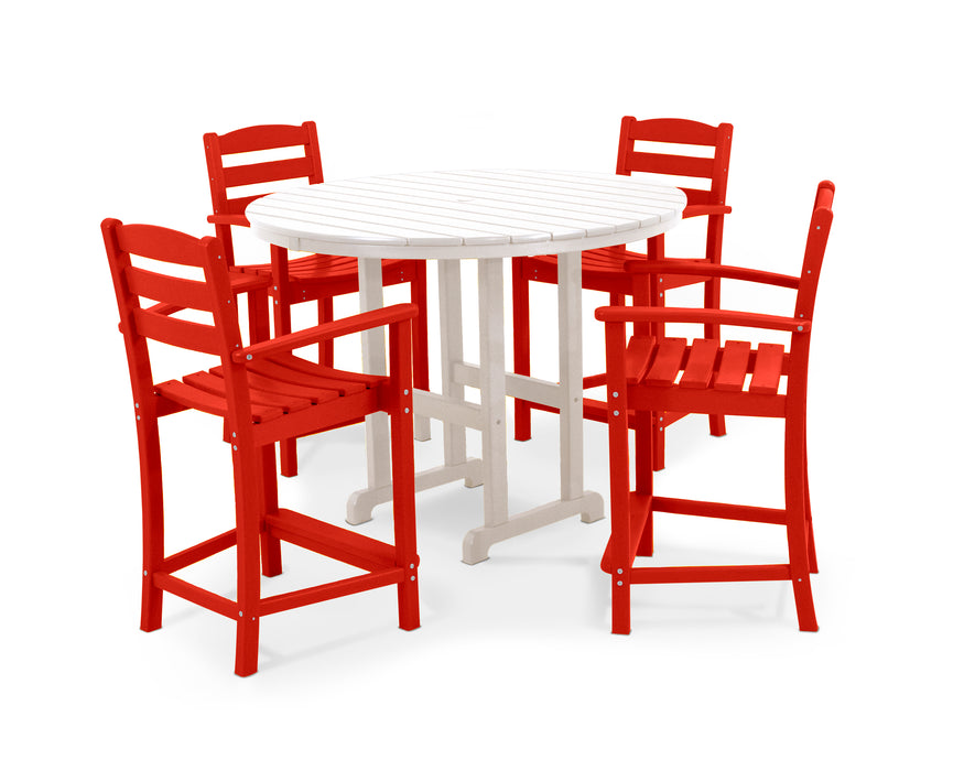 POLYWOOD La Casa Cafe 5-Piece Round Farmhouse Counter Set in Sunset Red / White