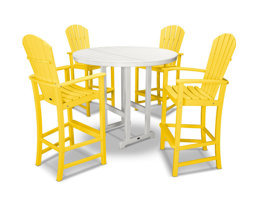 POLYWOOD Palm Coast 5-Piece Round Farmhouse Bar Set in Lemon / White