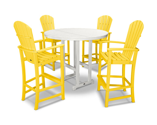 POLYWOOD Palm Coast 5-Piece Round Farmhouse Bar Set in Lemon / White image