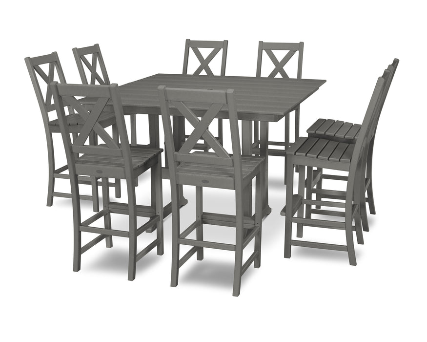 POLYWOOD Braxton 9-Piece Farmhouse Trestle Bar Set in Slate Grey image