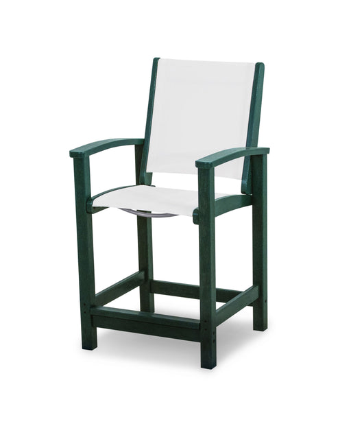 POLYWOOD Coastal Counter Chair in Green / White Sling image