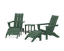 POLYWOOD Modern Folding Adirondack Chair 5-Piece Set with Ottomans and 18" Side Table in Green image