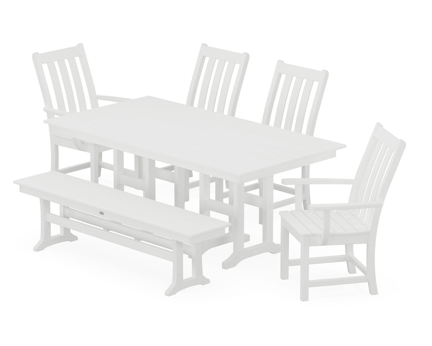 POLYWOOD Vineyard 6-Piece Farmhouse Dining Set with Bench in White