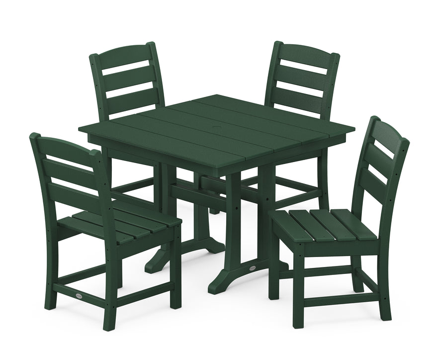 POLYWOOD Lakeside 5-Piece Farmhouse Trestle Side Chair Dining Set in Green image