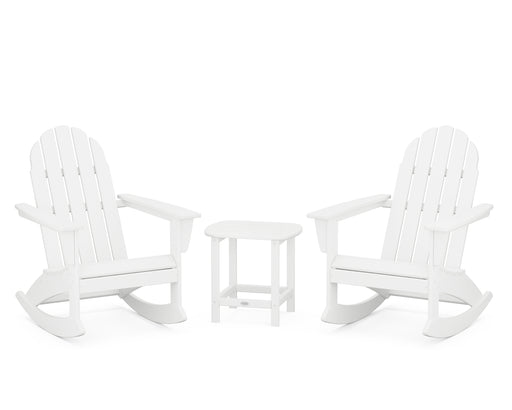 POLYWOOD Vineyard 3-Piece Adirondack Rocking Chair Set with South Beach 18" Side Table in White image