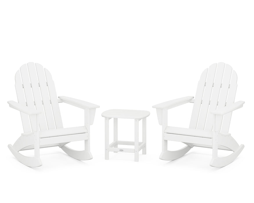 POLYWOOD Vineyard 3-Piece Adirondack Rocking Chair Set with South Beach 18" Side Table in White image