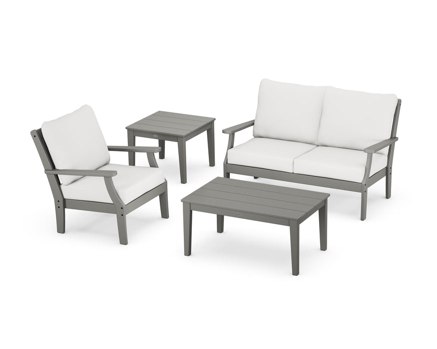 POLYWOOD Braxton 4-Piece Deep Seating Set in Slate Grey / Natural Linen