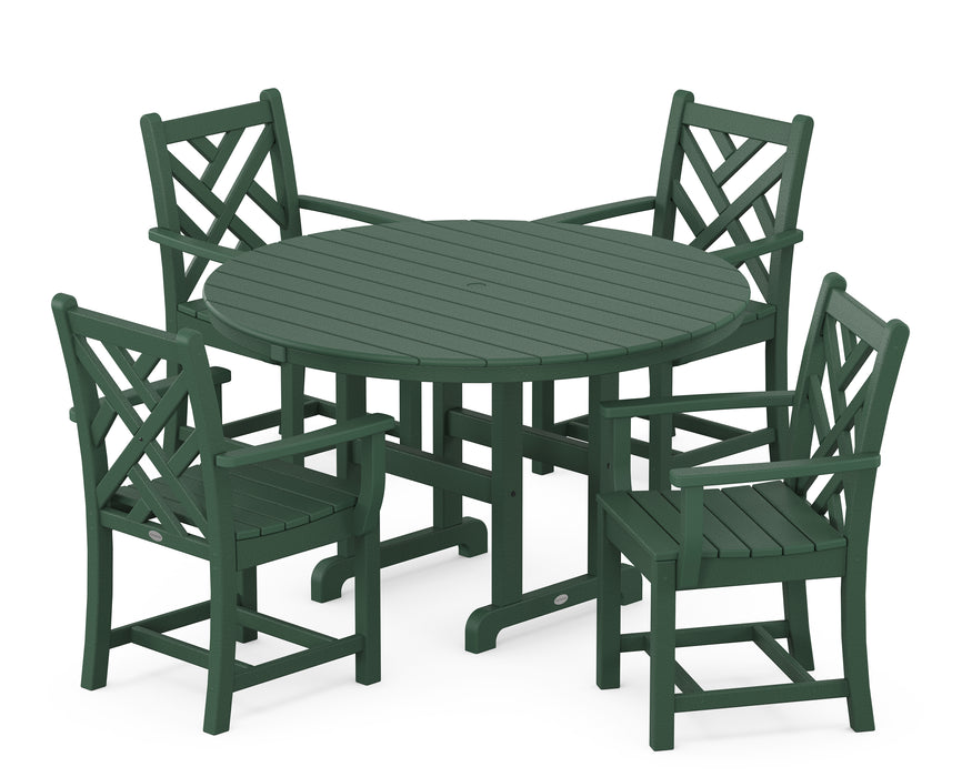 POLYWOOD Chippendale 5-Piece Round Farmhouse Dining Set in Green