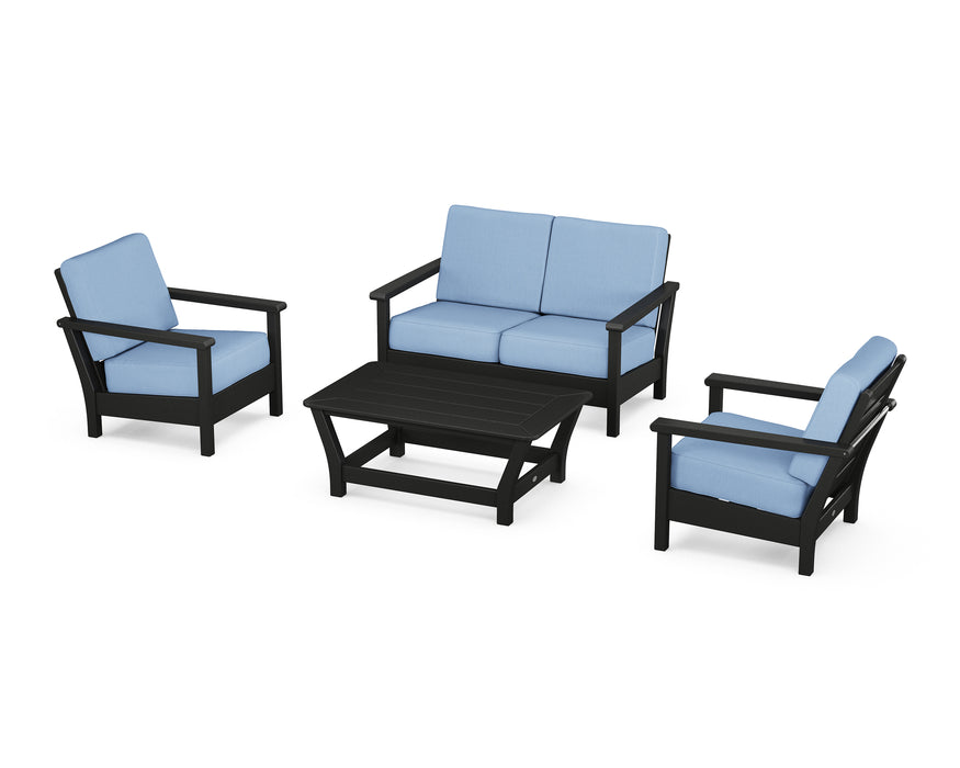 POLYWOOD Harbour 4-Piece Deep Seating Set in Black / Air Blue image