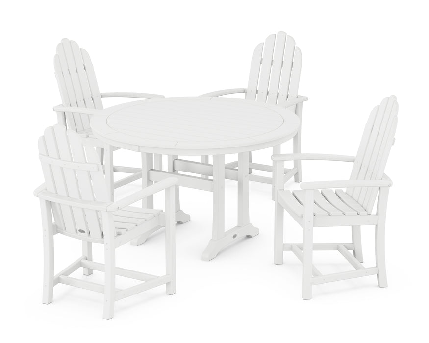 POLYWOOD Classic Adirondack 5-Piece Round Dining Set with Trestle Legs in White image