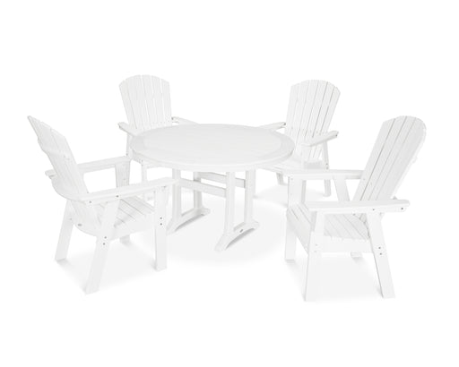 POLYWOOD Nautical Curveback Adirondack 5-Piece Round Dining Set with Trestle Legs in Vintage White image