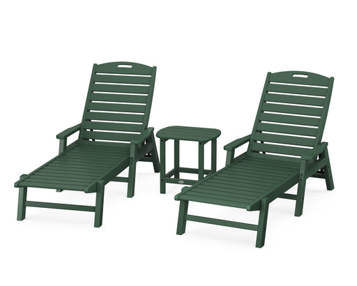 POLYWOOD Nautical 3-Piece Chaise Lounge with Arms Set with South Beach 18" Side Table in Green image