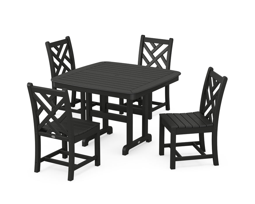 POLYWOOD Chippendale Side Chair 5-Piece Dining Set with Trestle Legs in Black