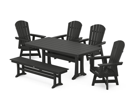 POLYWOOD Nautical Adirondack Swivel 6-Piece Dining Set with Trestle Legs in Black image