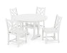 POLYWOOD Chippendale Side Chair 5-Piece Round Dining Set With Trestle Legs in White image