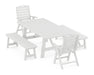 POLYWOOD Nautical Highback Chair 5-Piece Rustic Farmhouse Dining Set With Benches in White image