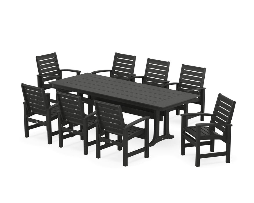 POLYWOOD Signature 9-Piece Farmhouse Dining Set with Trestle Legs in Black image