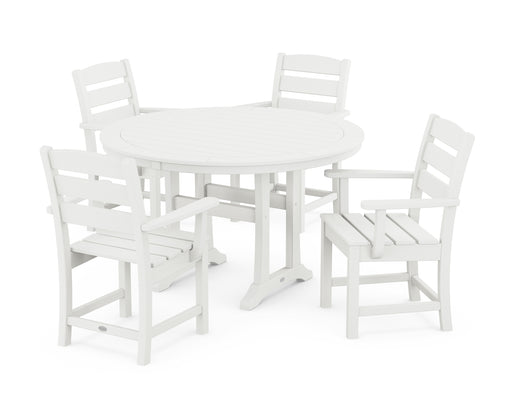 POLYWOOD Lakeside 5-Piece Round Dining Set with Trestle Legs in Vintage White image