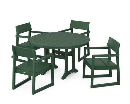 POLYWOOD EDGE 5-Piece Round Dining Set with Trestle Legs in Green image