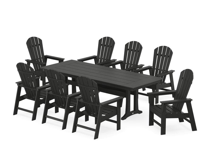 POLYWOOD South Beach 9-Piece Farmhouse Dining Set with Trestle Legs in Black