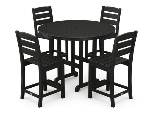 POLYWOOD Lakeside 5-Piece Farmhouse Round Side Chair Counter  Set in Black image