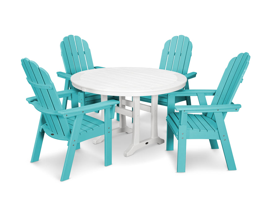 POLYWOOD Vineyard Curveback Adirondack 5-Piece Nautical Trestle Dining Set in Aruba / White